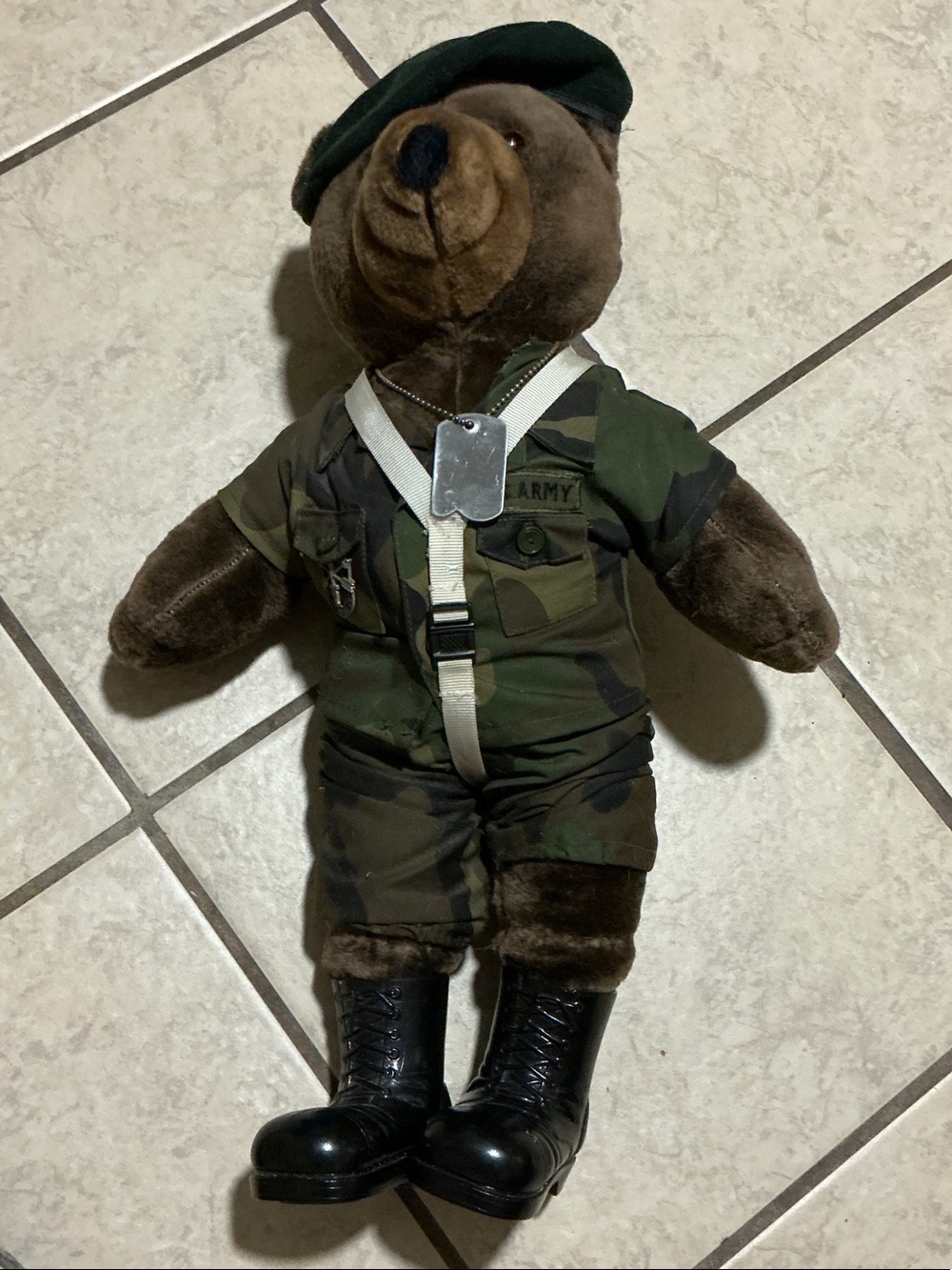 Vintage Army Bear 🐻 with boots and dog tags 🏷️